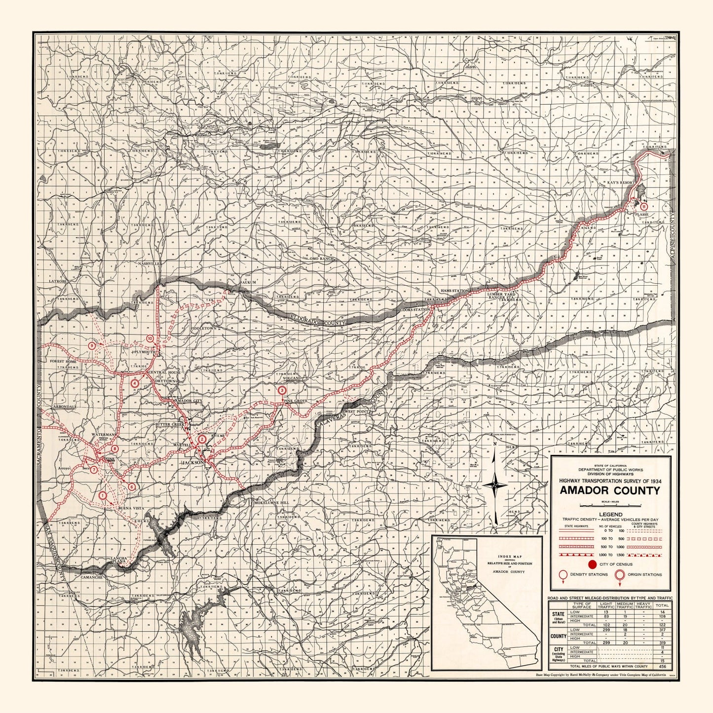 Vintage Map of Amador County, California 1935