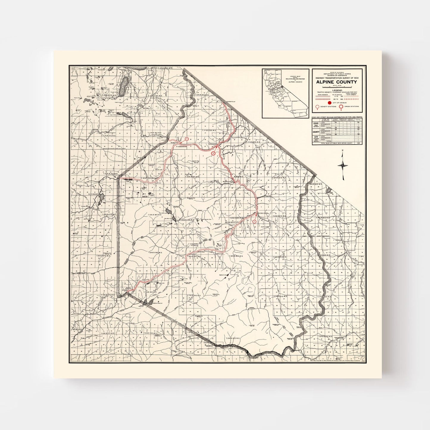 Vintage Map of Alpine County, California 1935