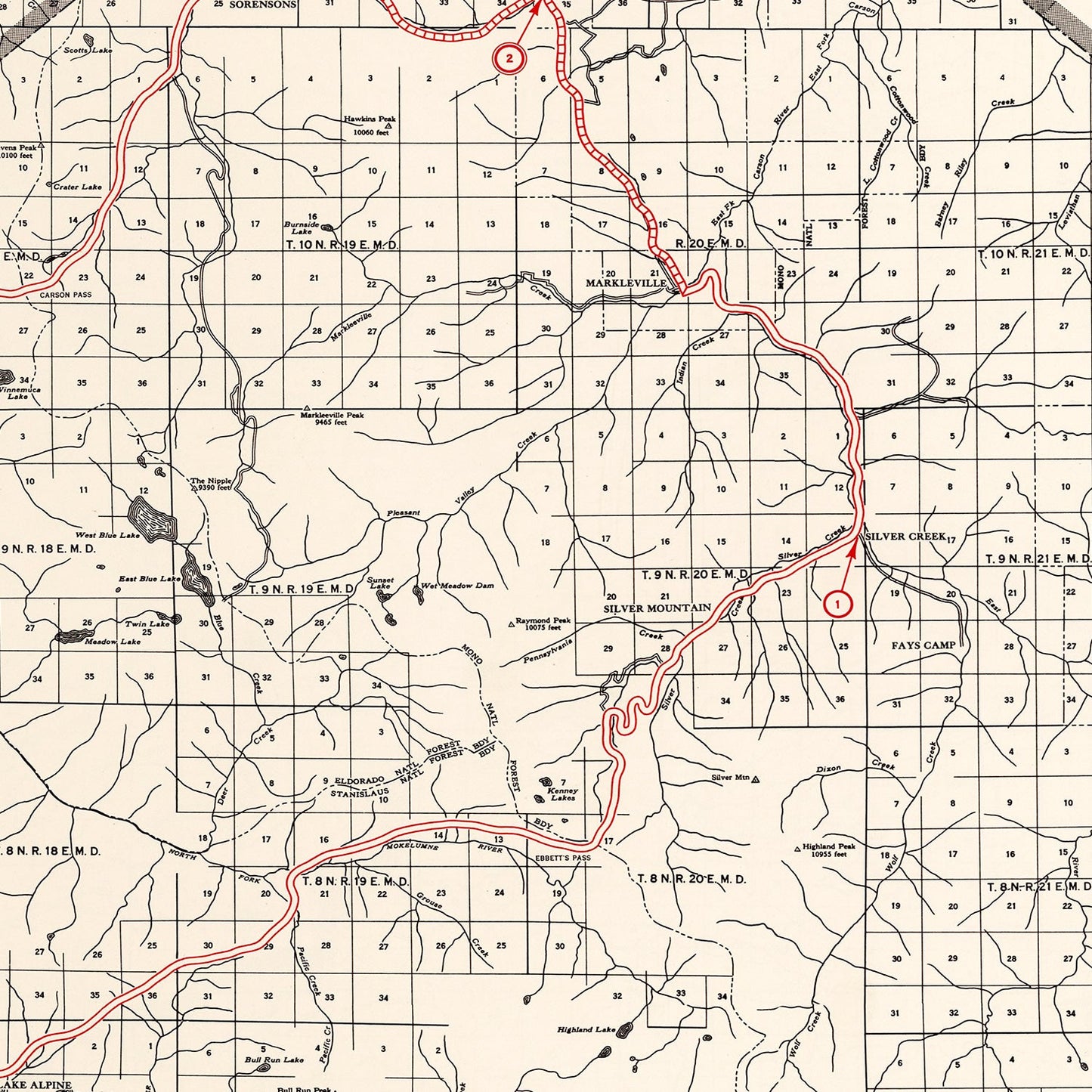 Vintage Map of Alpine County, California 1935