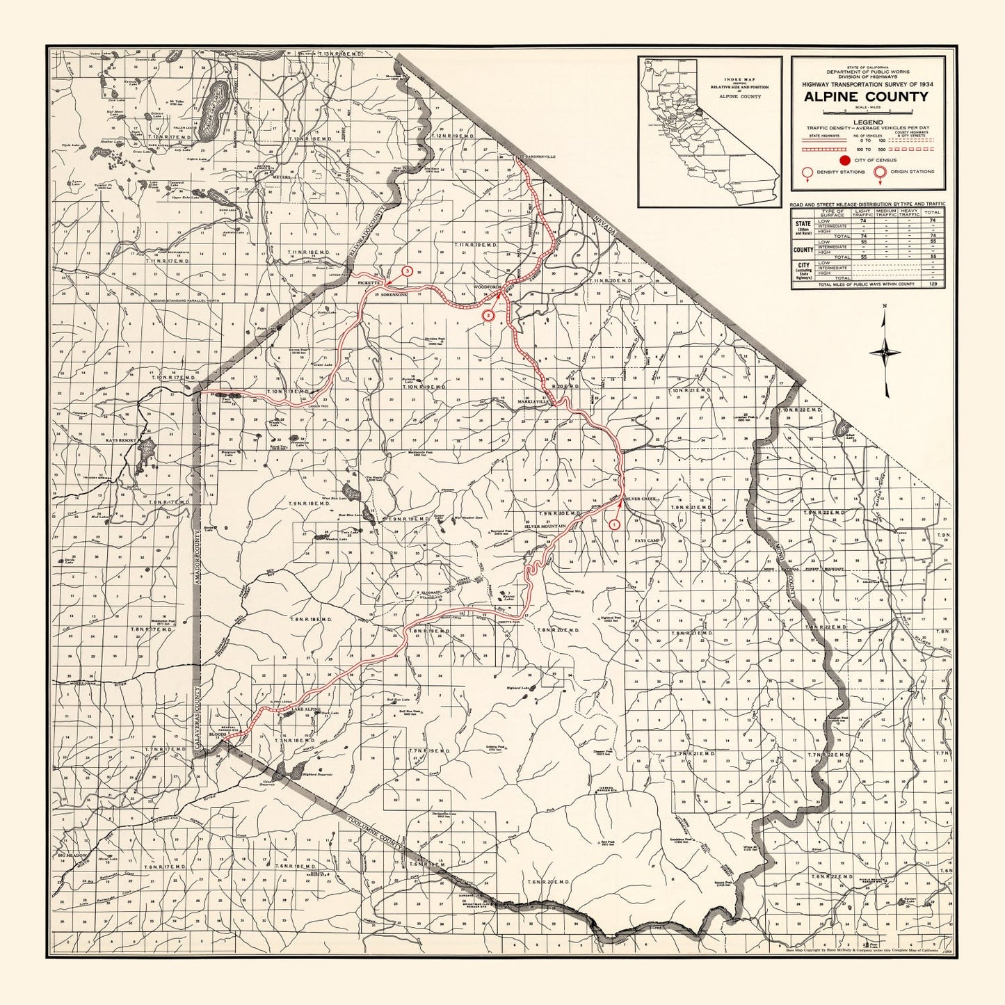 Vintage Map of Alpine County, California 1935