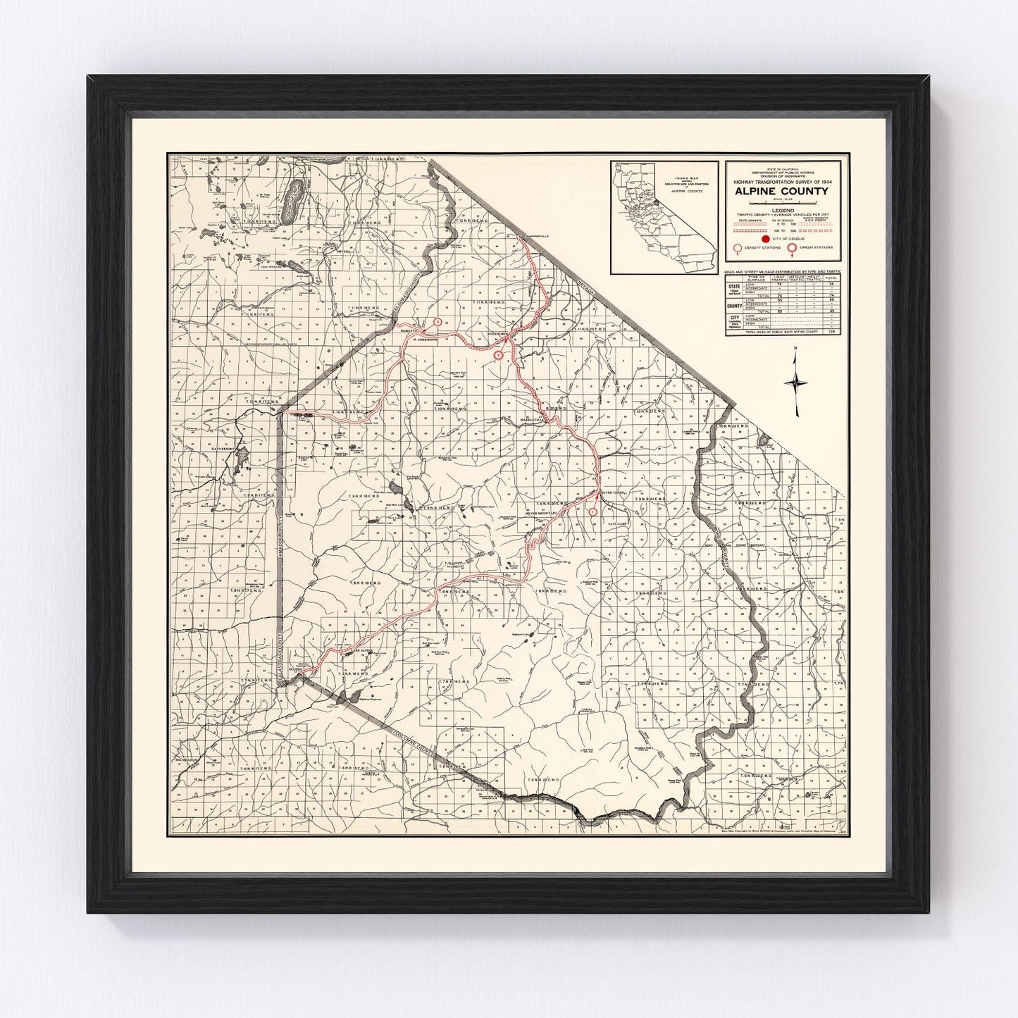 Vintage Map of Alpine County, California 1935