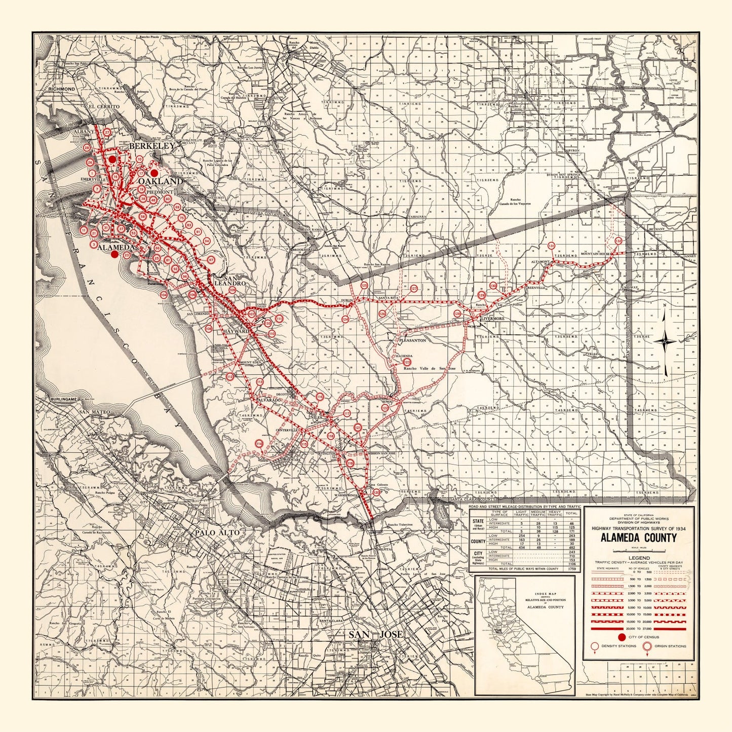 Vintage Map of Alameda County, California 1935