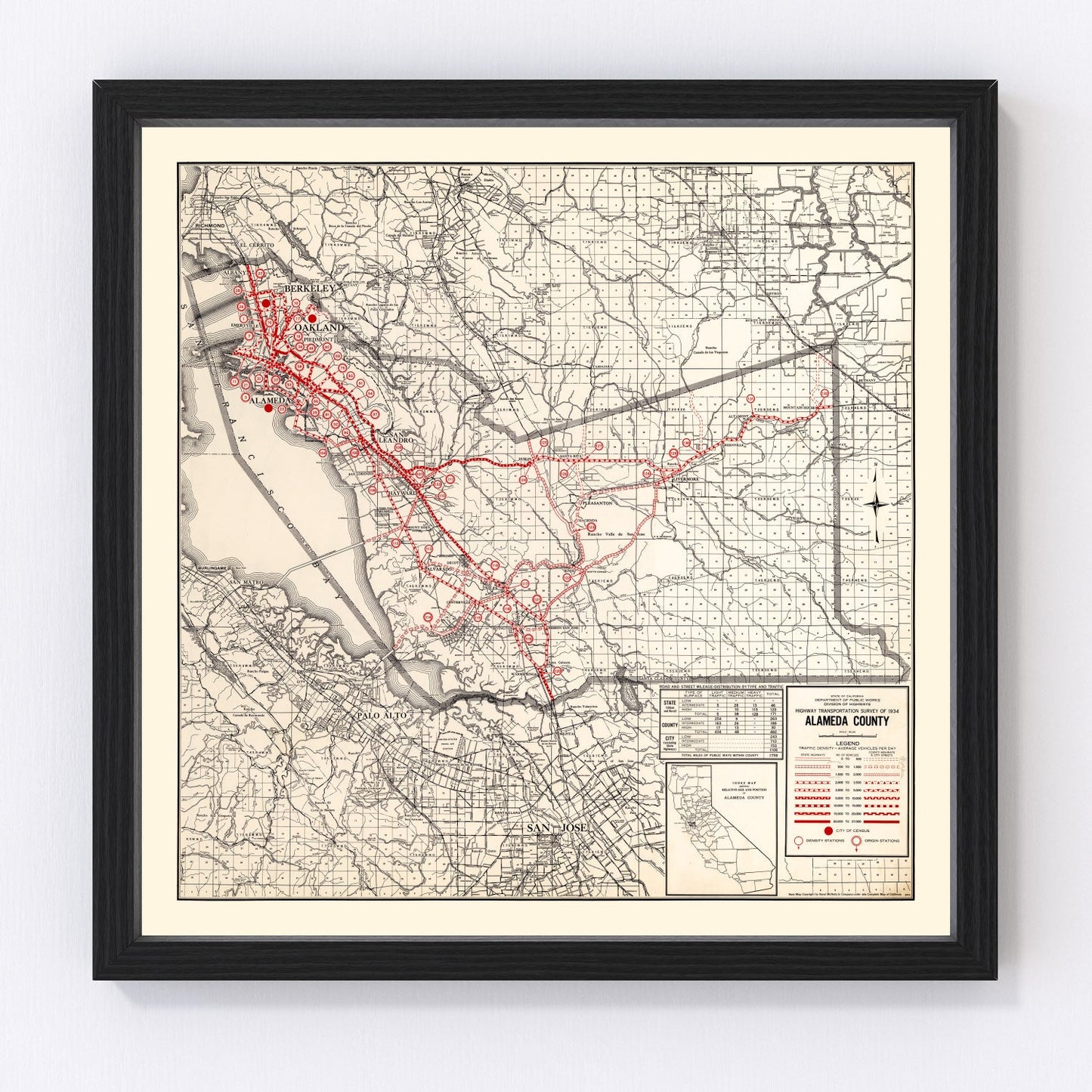 Vintage Map of Alameda County, California 1935