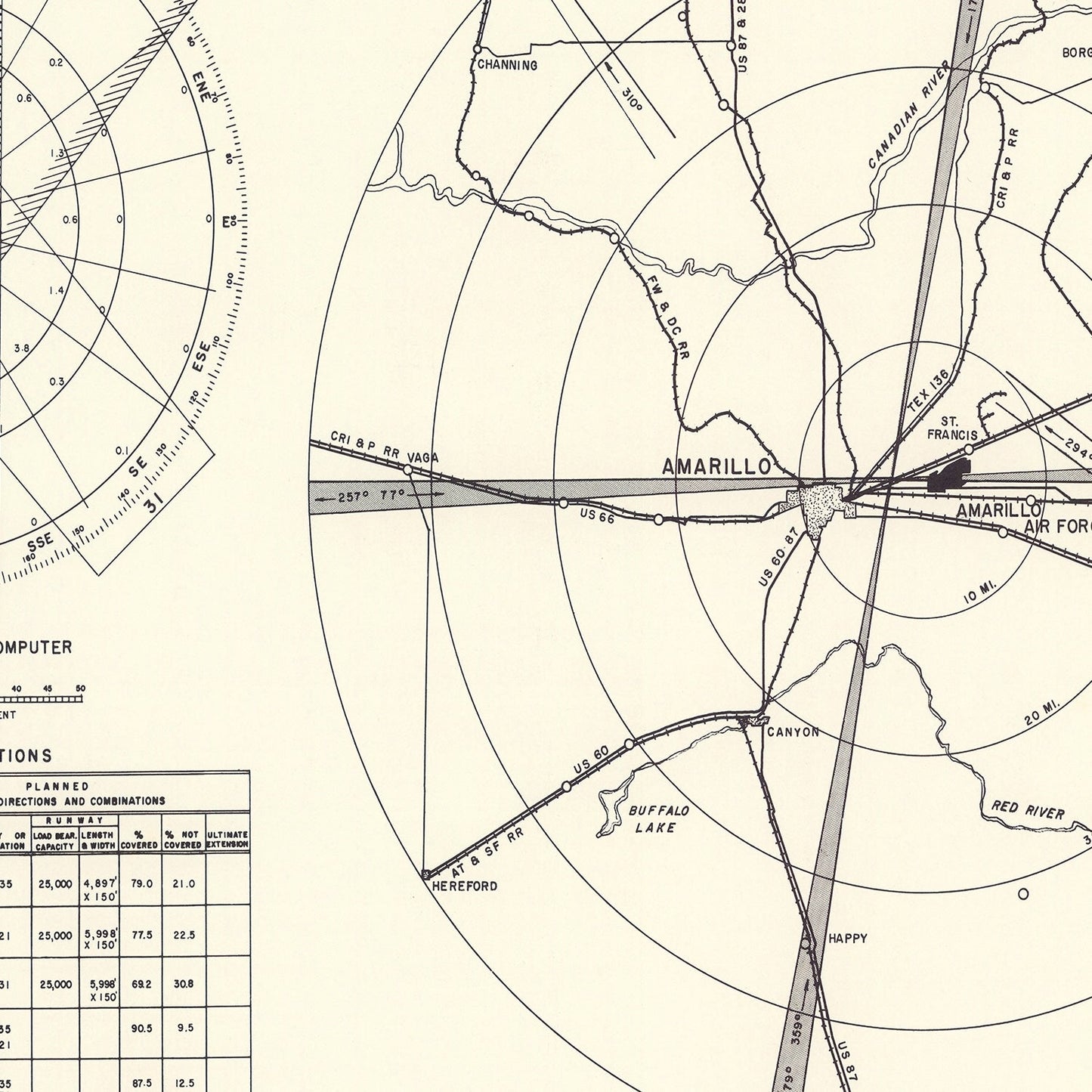 Vintage Map of the Amarillo Air Force Base Vicinity, 1952