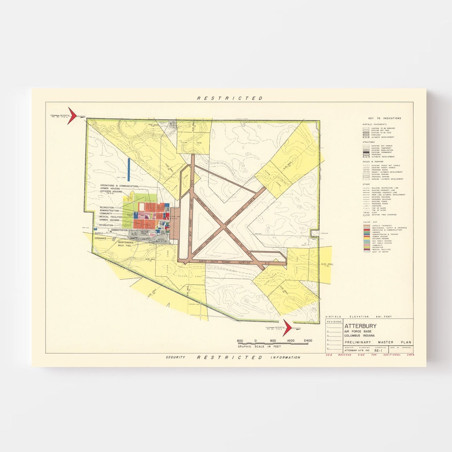 Vintage Map of Atterbury Air Force Base, 1953