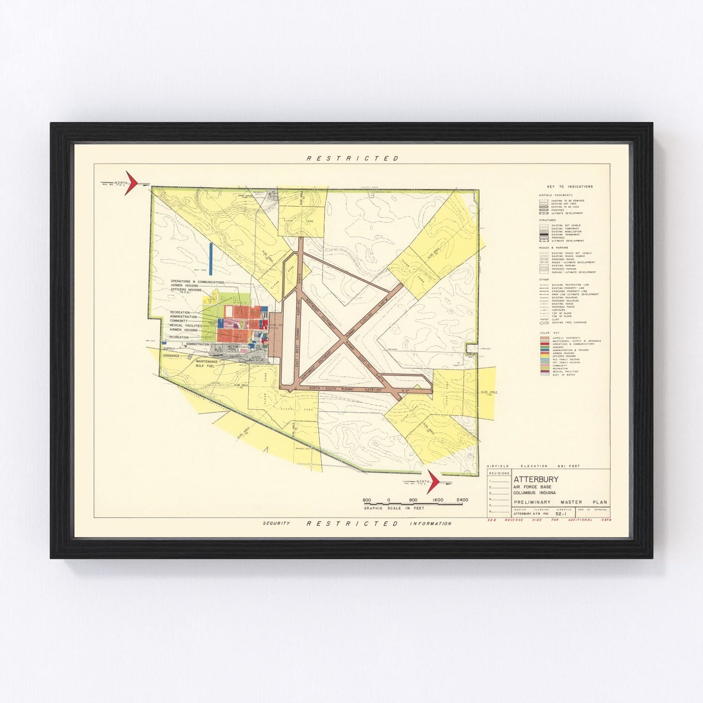 Vintage Map of Atterbury Air Force Base, 1953
