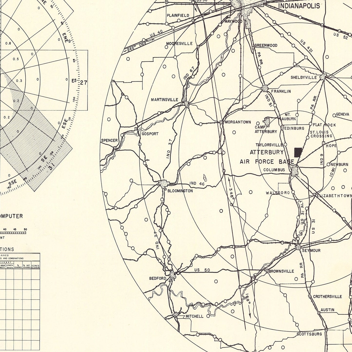 Vintage Map of the Atterbury Air Force Base Vicinity, 1953