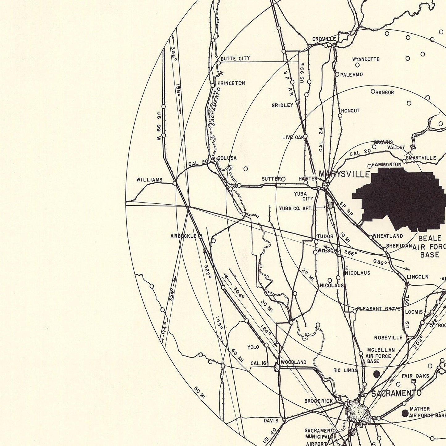 Vintage Map of the Beale Air Force Base Vicinity, 1952