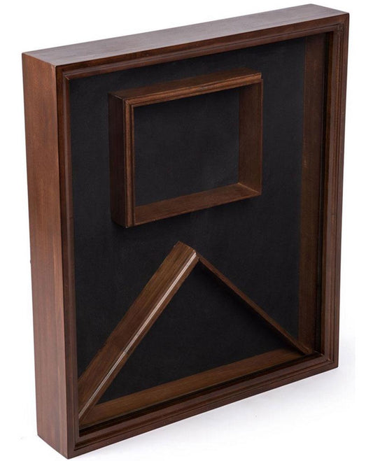 Flag Display Case with Glass Front and Certificate Holder, Velvet Backing – Cherry.