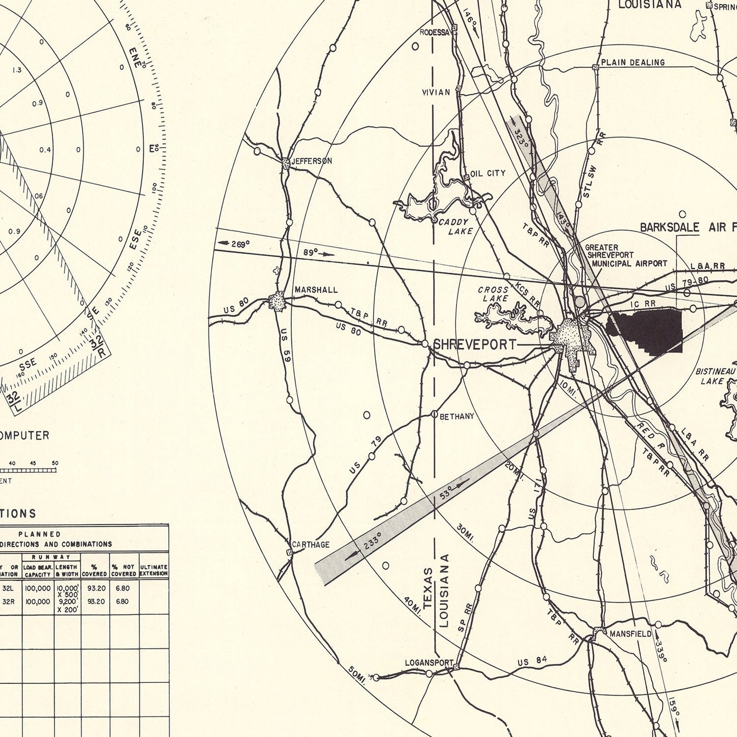 Vintage Map of the Barksdale Air Force Base Vicinity, 1952