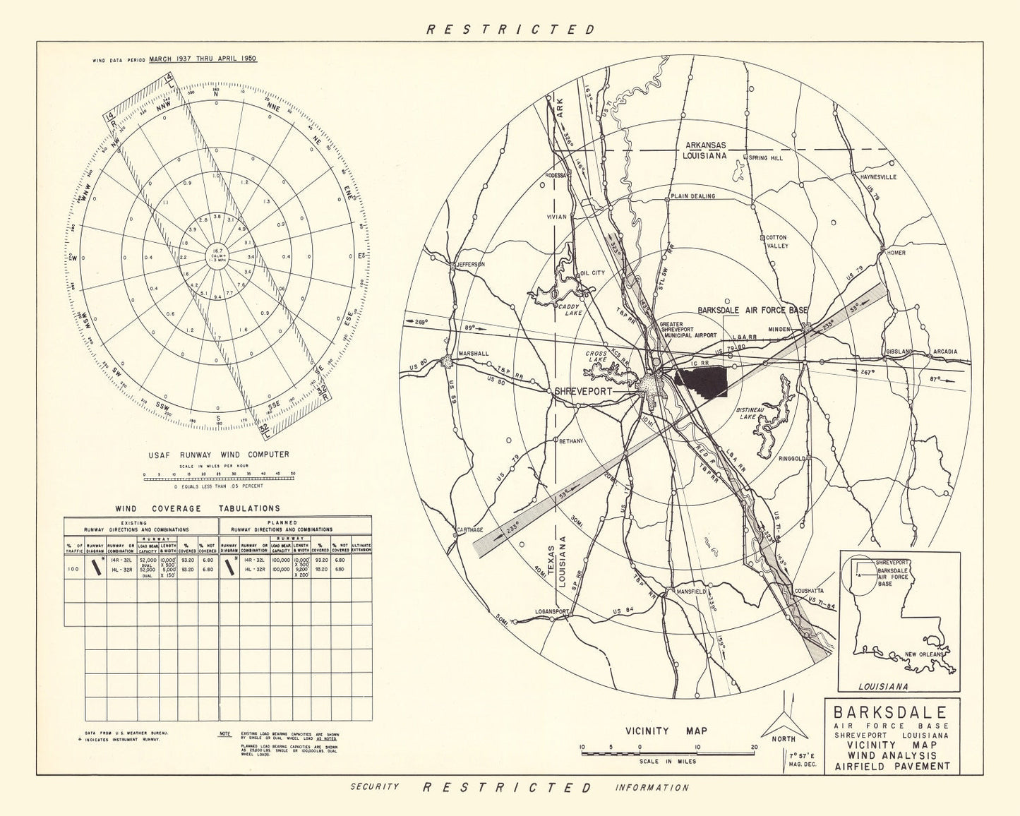 Vintage Map of the Barksdale Air Force Base Vicinity, 1952