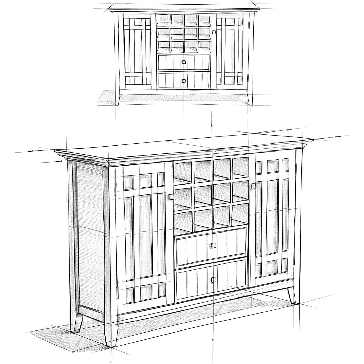 Rustic Gray Pine Wood Sideboard Buffet With Wine Storage
