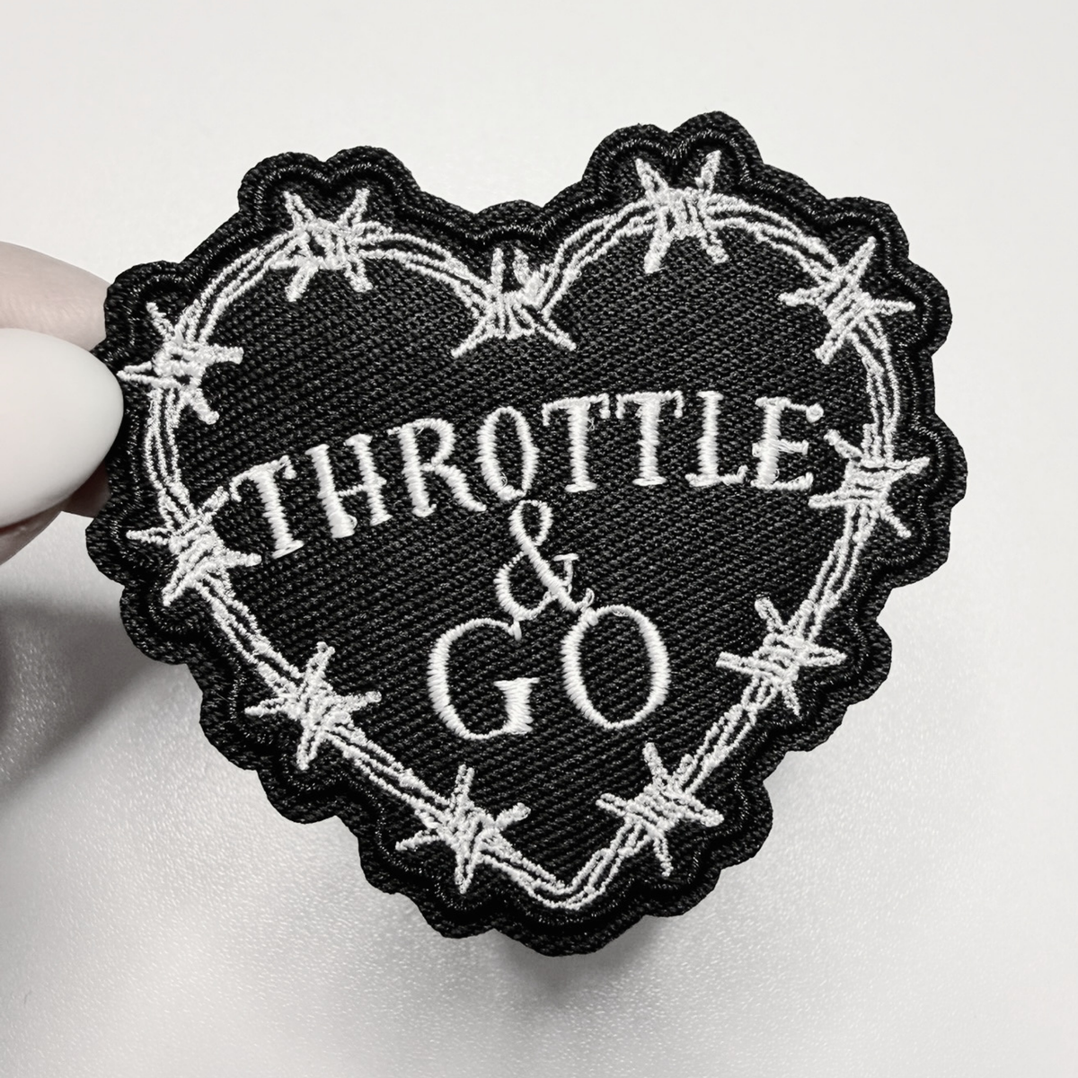 2.5" Throttle & GO Heart w barbed wire - Embroidered Hat Patch