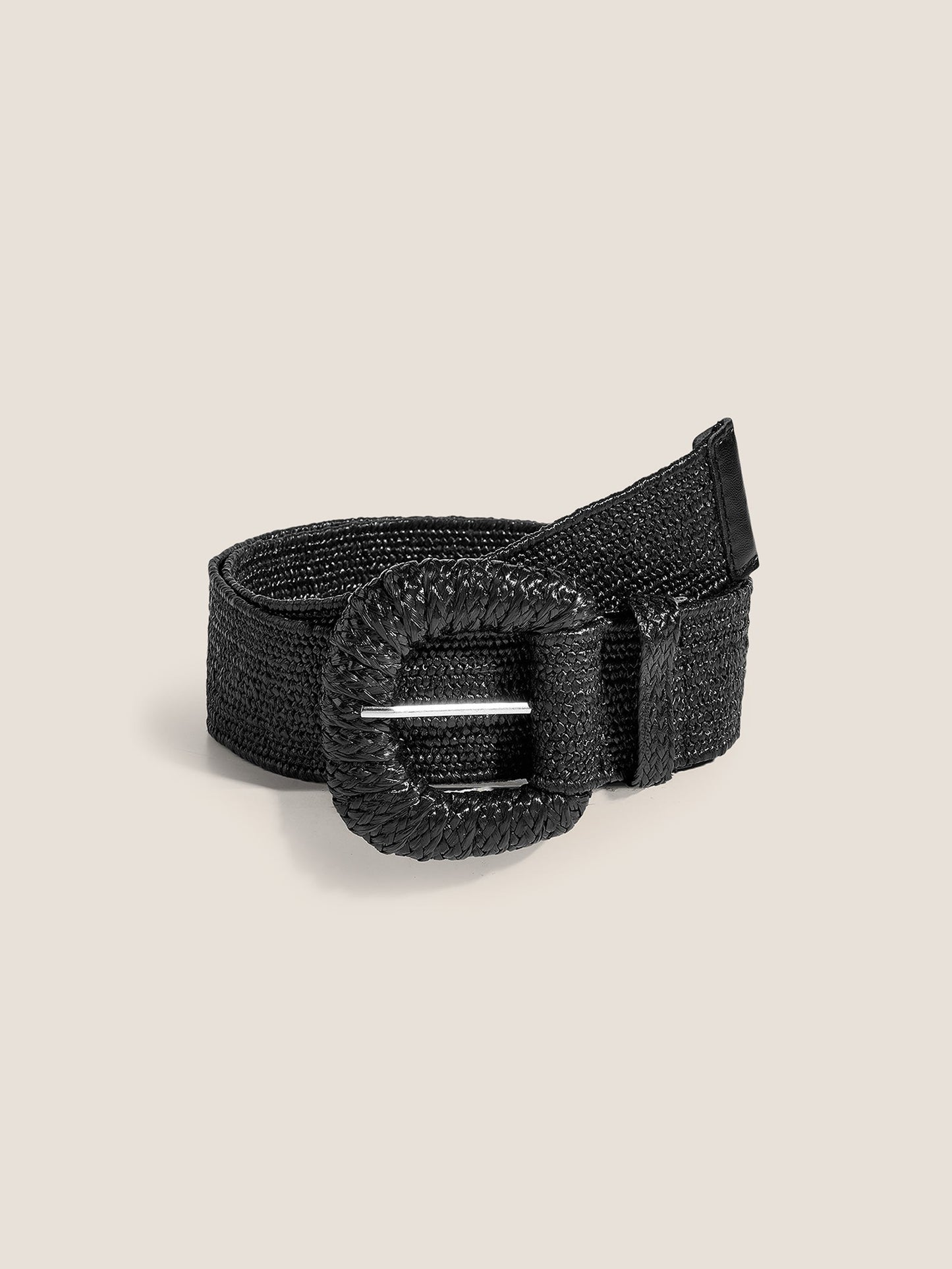 Natural Woven Straw Belt With Square Buckle