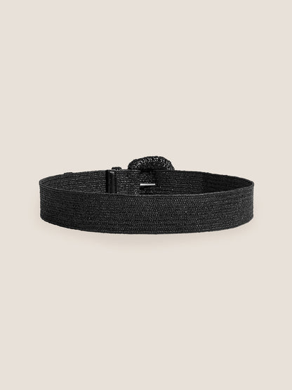 Natural Woven Straw Belt With Square Buckle