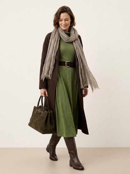 Wool Sculpted Pleats Turtleneck Midi Dress BRIAR