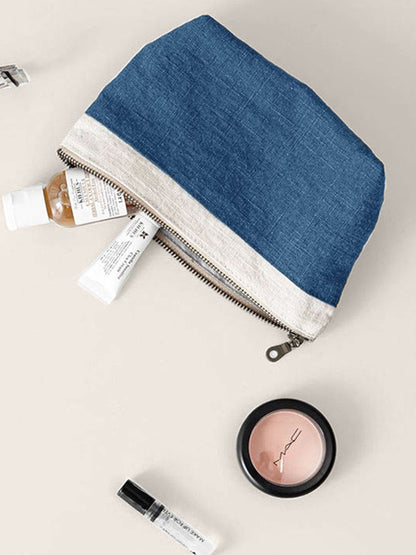 100% Linen Color-Block Zipper Storage Bag