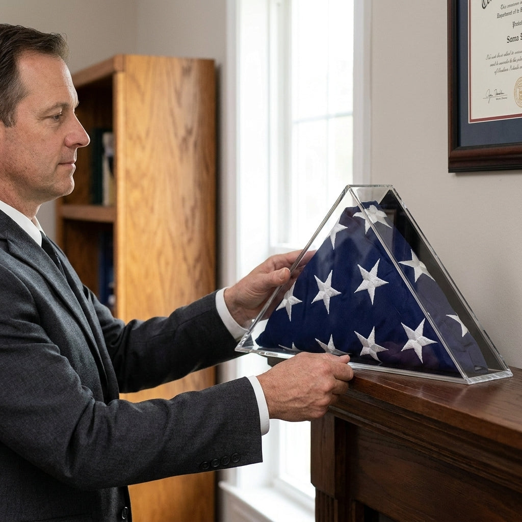 Deluxe Acrylic American Flag Memorabilia Display Case for Small 3' x 5' or 5' x 9.5' Flag