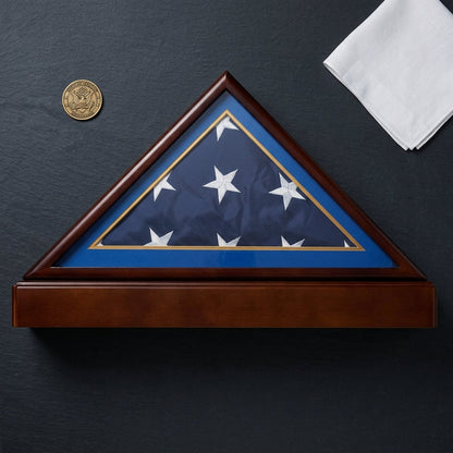 Burial/Funeral Flag Display Case Frame with Pedestal Stand - Air Force Sky Blue Mat