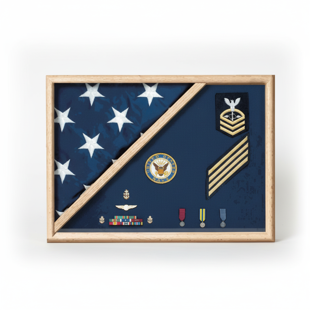 Air Force Blue - Wood Flag Display Case - Fit 3' x 5' Flag.