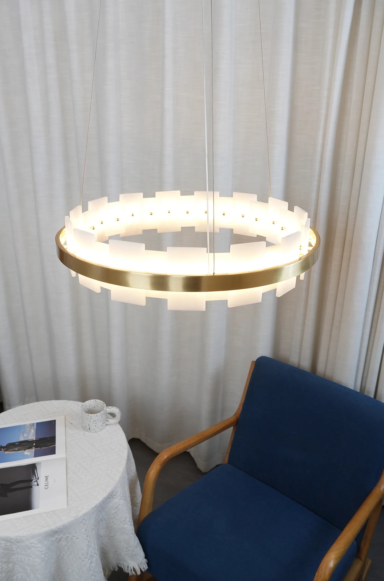 Alabaster Halo Brass Chandelier
