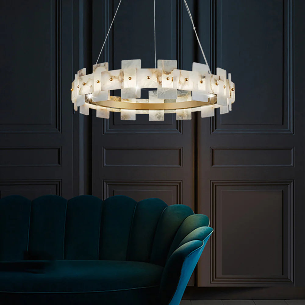 Alabaster Halo Brass Chandelier