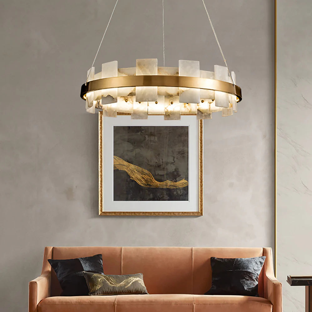 Alabaster Halo Brass Chandelier
