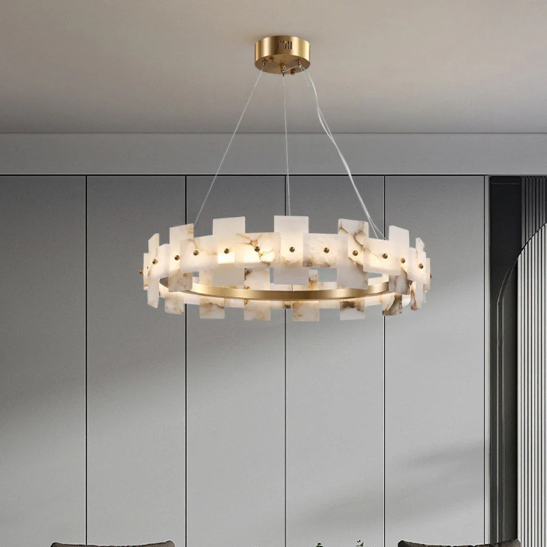 Alabaster Halo Brass Chandelier
