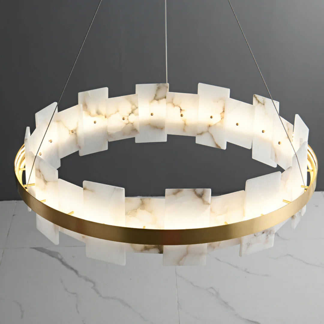 Alabaster Halo Brass Chandelier