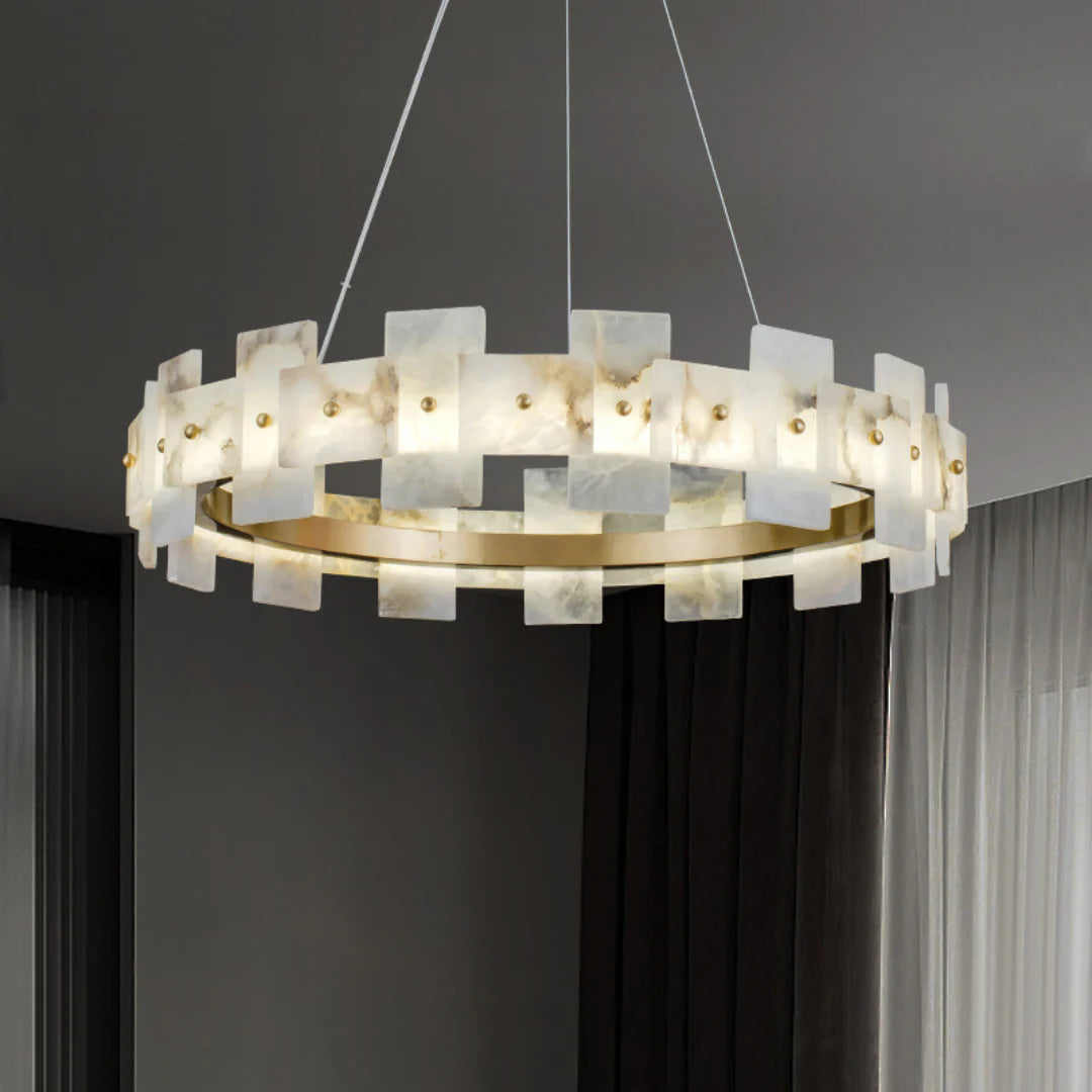 Alabaster Halo Brass Chandelier