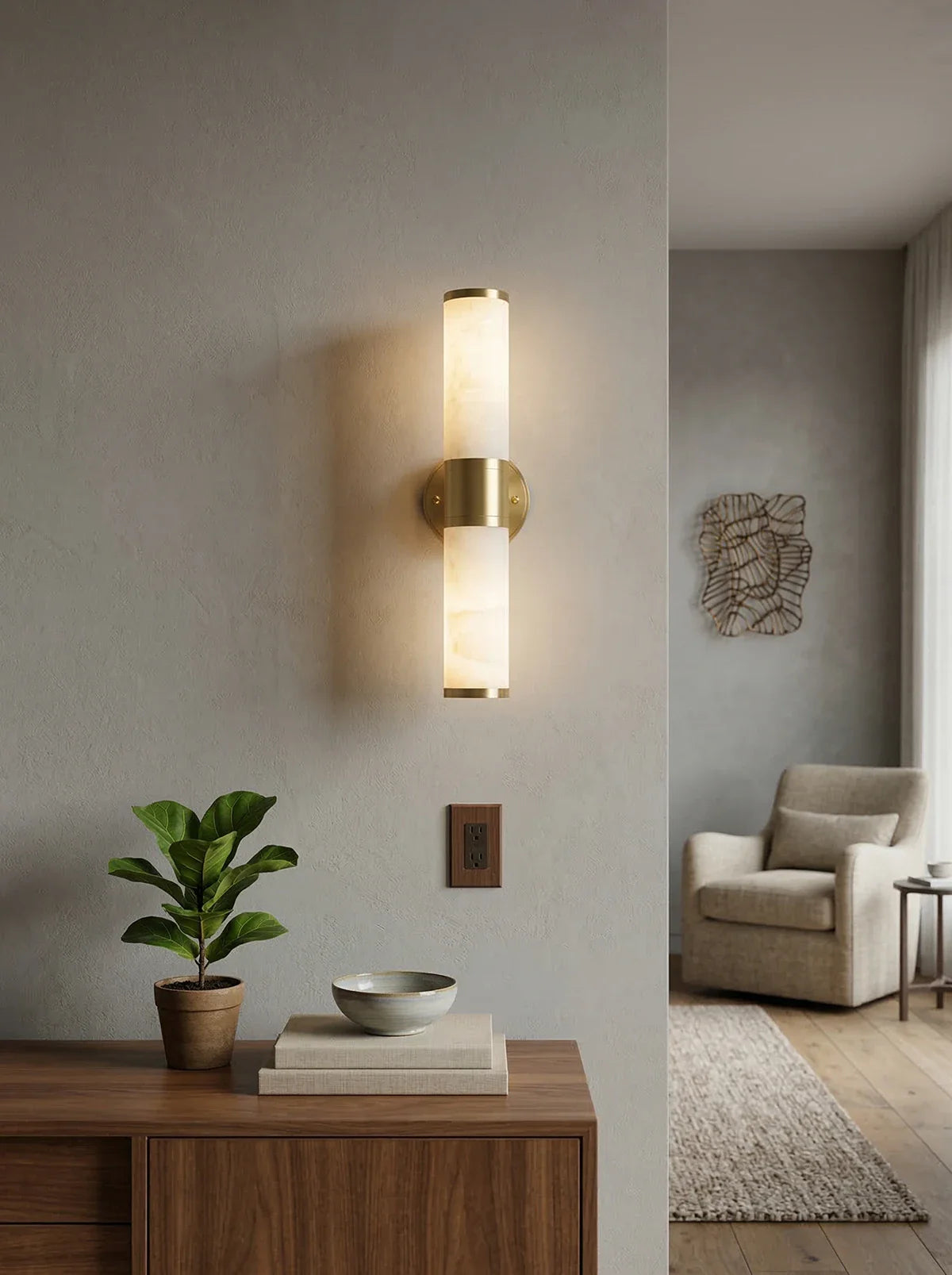 Alabaster Lampatron Cylindrical Wall Lamp