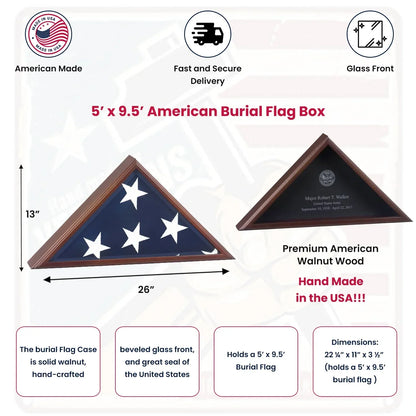 American Burial Flag Box - 3ft x 5ft American Flag or 5ft x 9.5ft Flag, American Burial Flag.