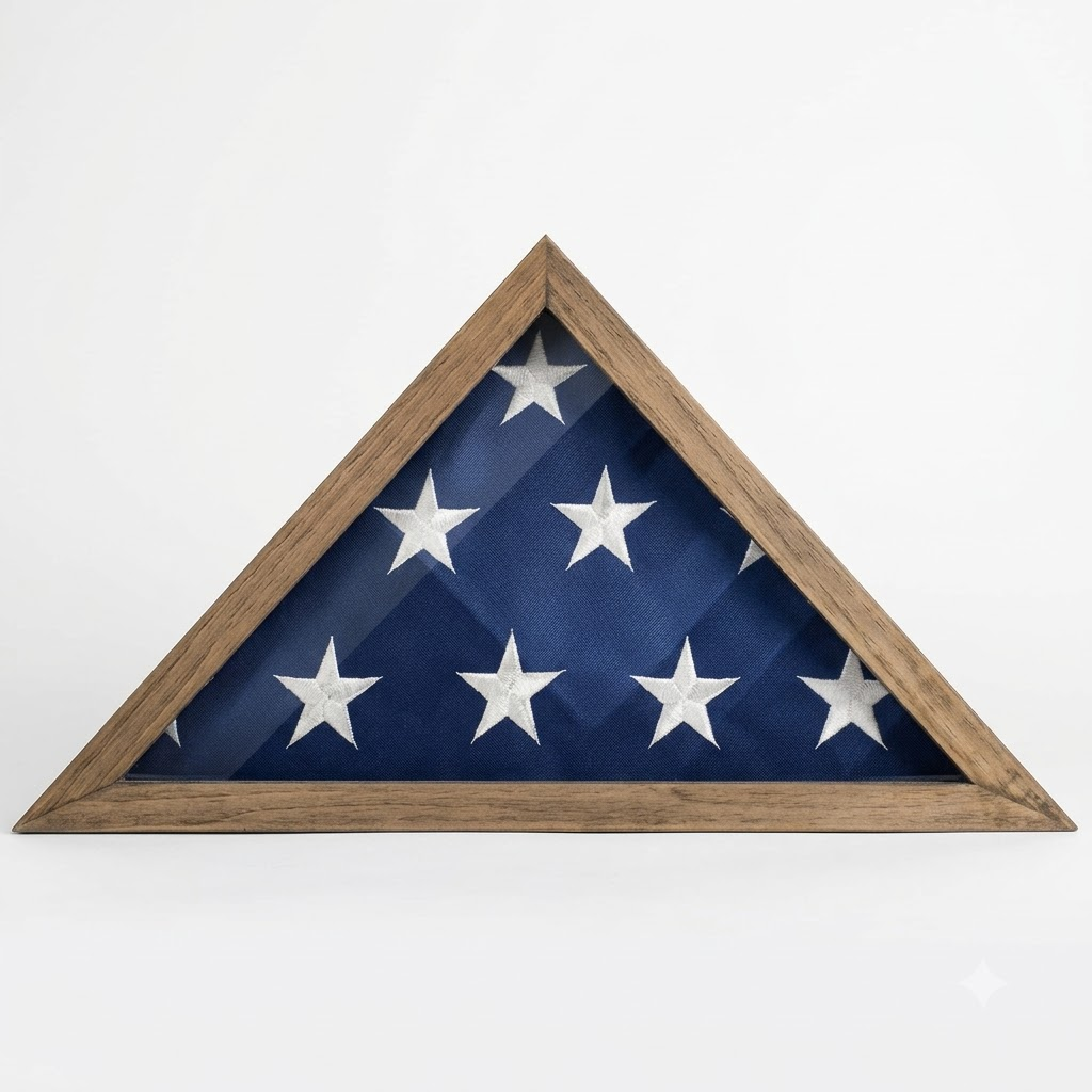 Rustic Flag Case SOLID WOOD Military Flag Display Case for 9.5 x 5 Flag