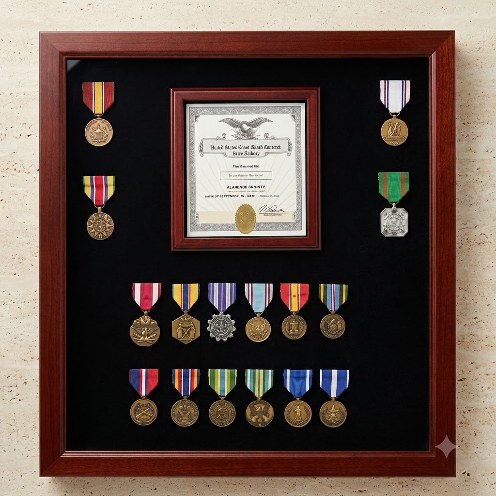 Medal and Document Case American Flag Shadow Box