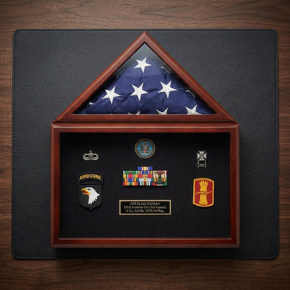 Capitol Flag Presentation Case with Display Shadow Box - Cherry Finish