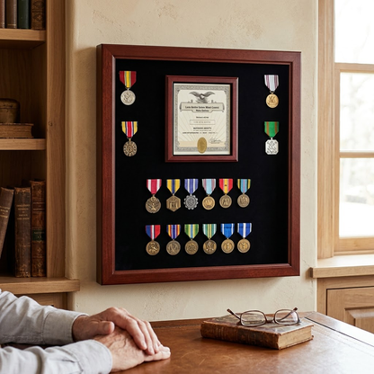 Medal and Document Case American Flag Shadow Box
