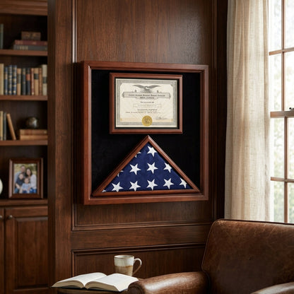 Award and flag display case display Case - Military Colored Medallions