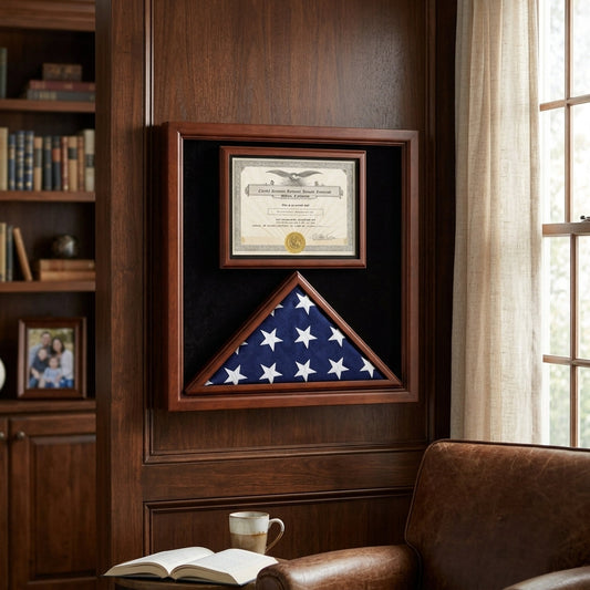 Award and flag display case - wall mounting