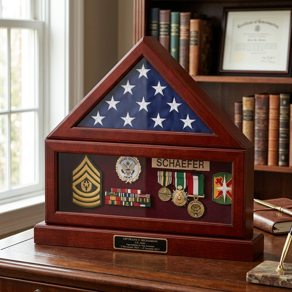 Flag and Pedestal Display Cases, Burial/Funeral Flag Display Case - walnut