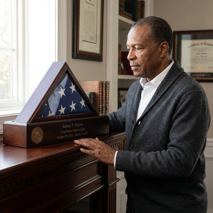 Flag and Personalized Pedestal Display Case - for 5x9.5 Capitol Flag