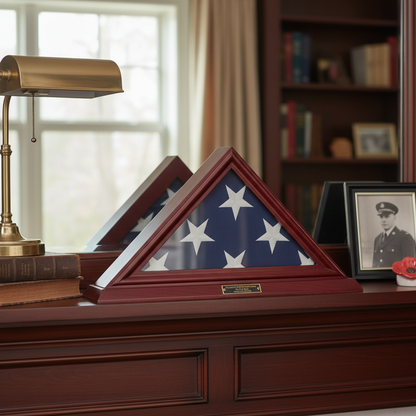 3'x5' Flag Display Case, Shadow Box (Not for Burial Funeral Flag), Solid Wood Cherry Finish