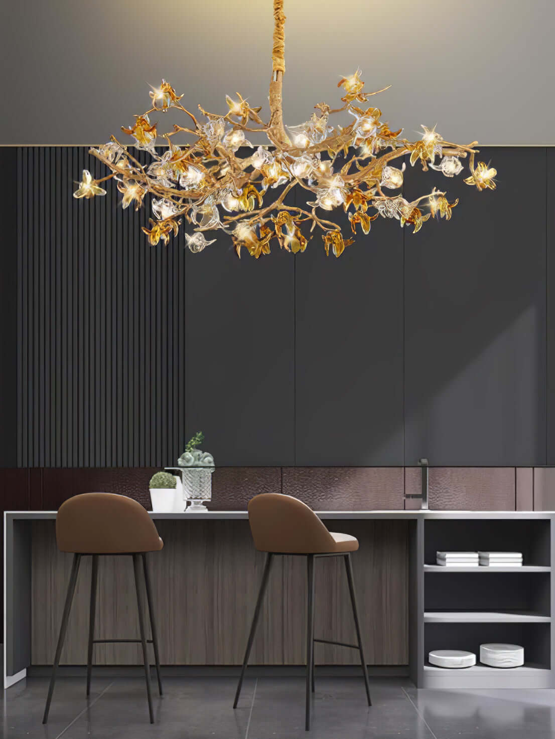Aosta Brass Glass Flower Chandelier