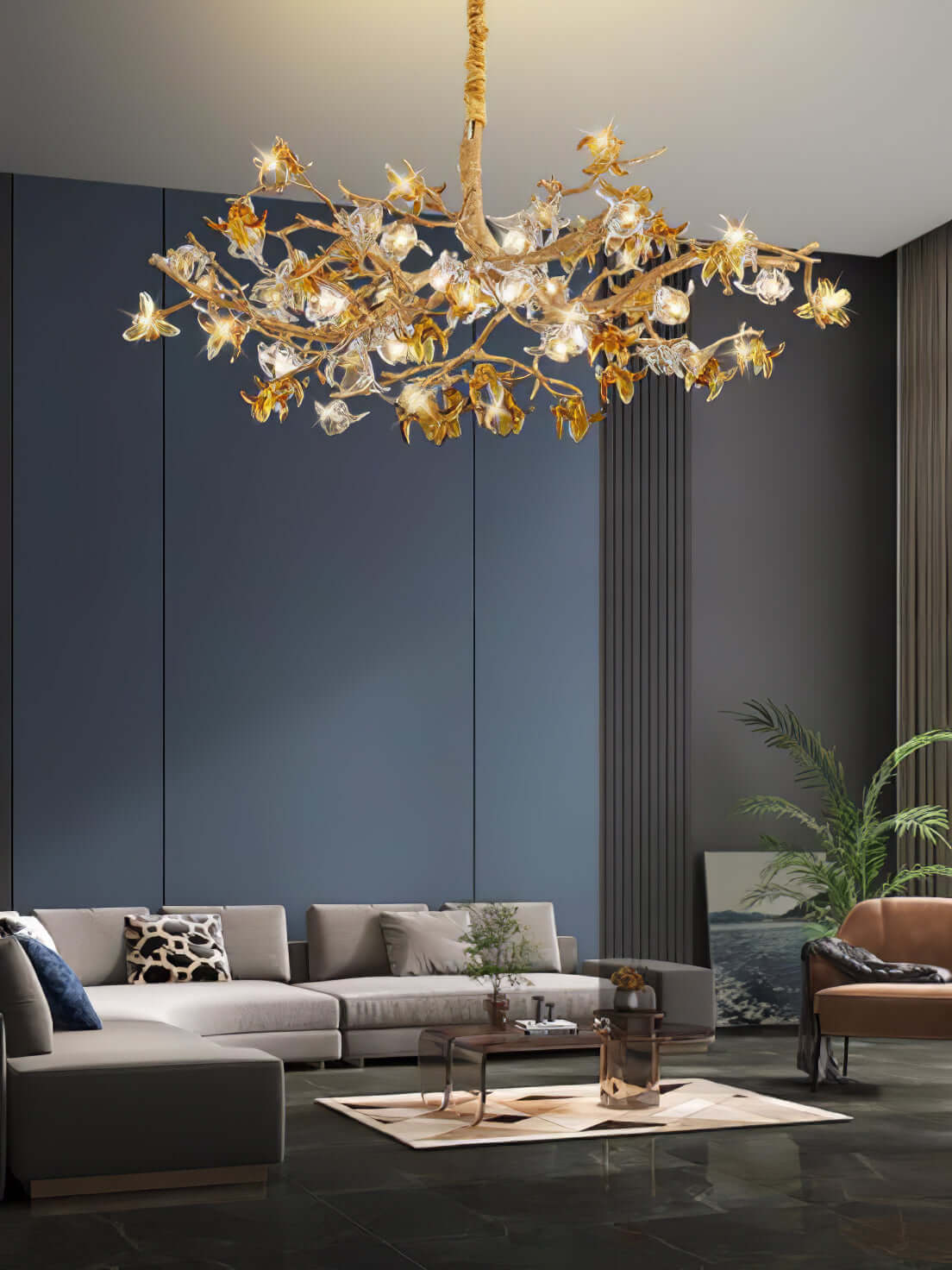 Aosta Brass Glass Flower Chandelier