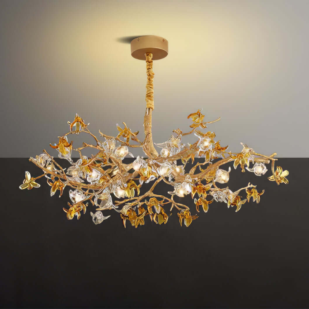 Aosta Brass Glass Flower Chandelier