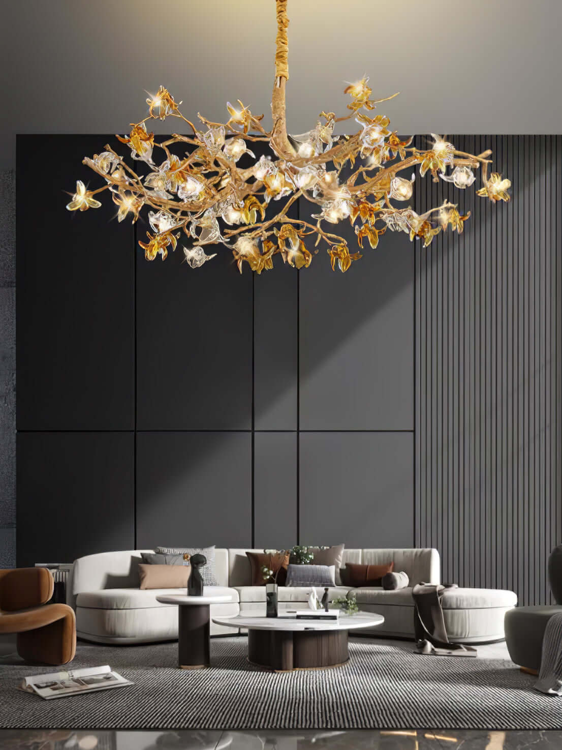 Aosta Brass Glass Flower Chandelier