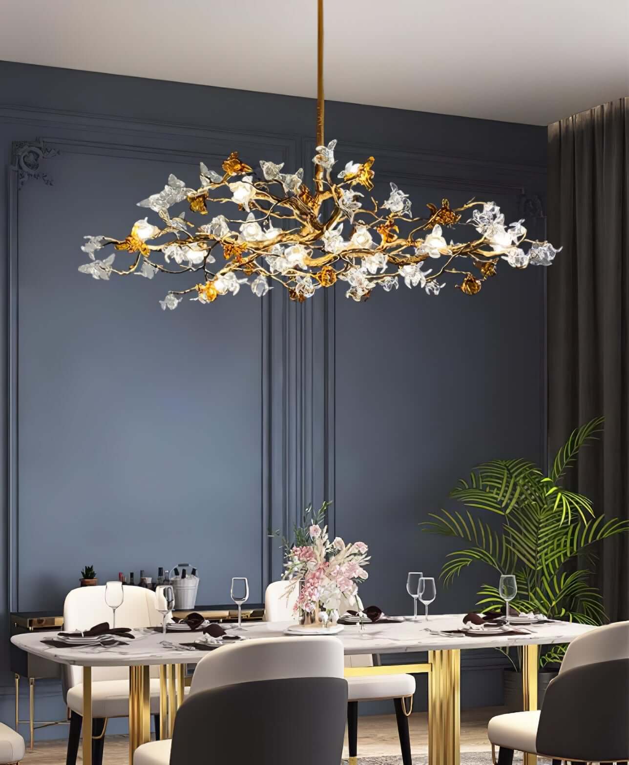 Aosta Brass Glass Flower Chandelier