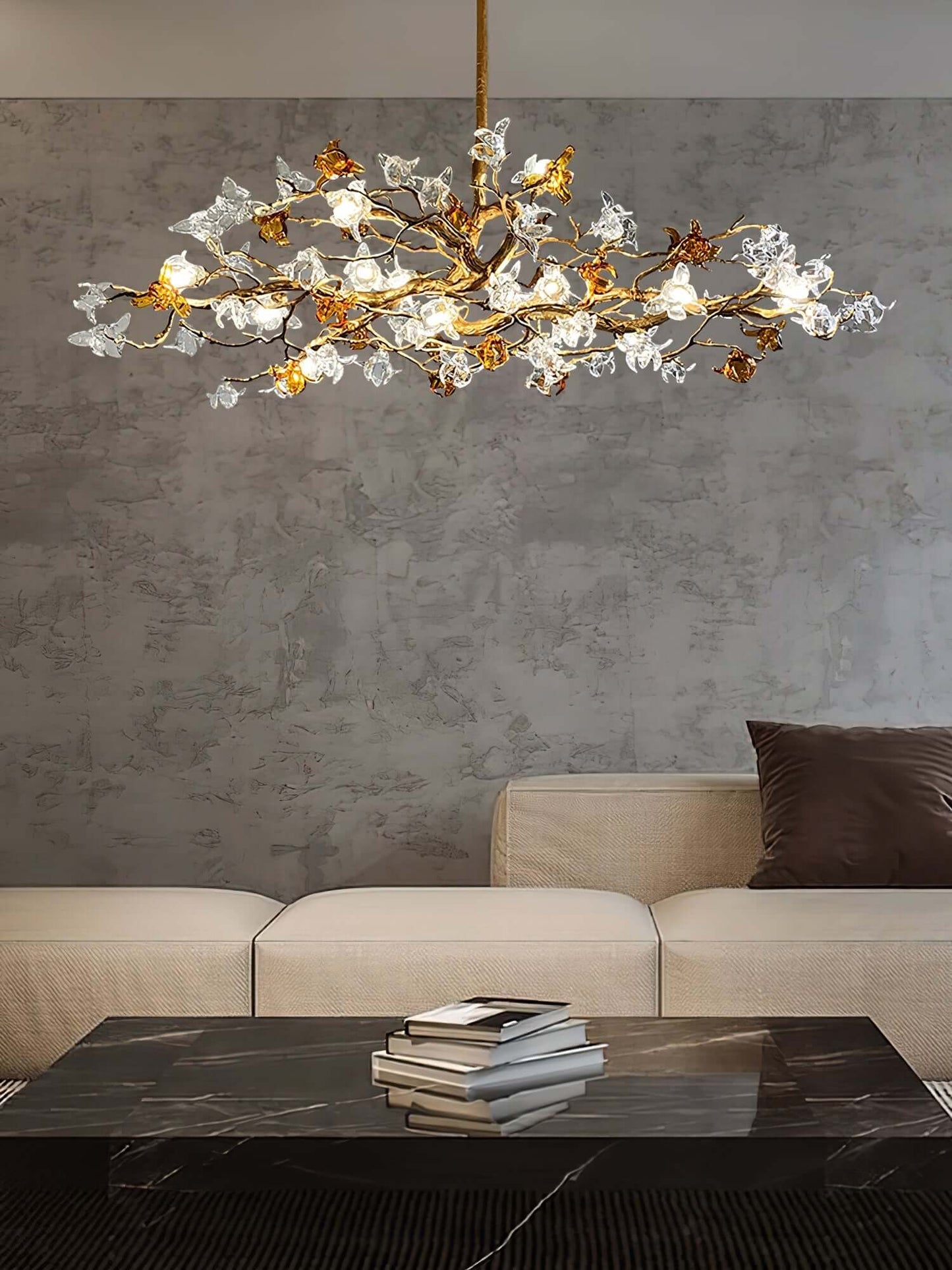 Aosta Brass Glass Flower Chandelier