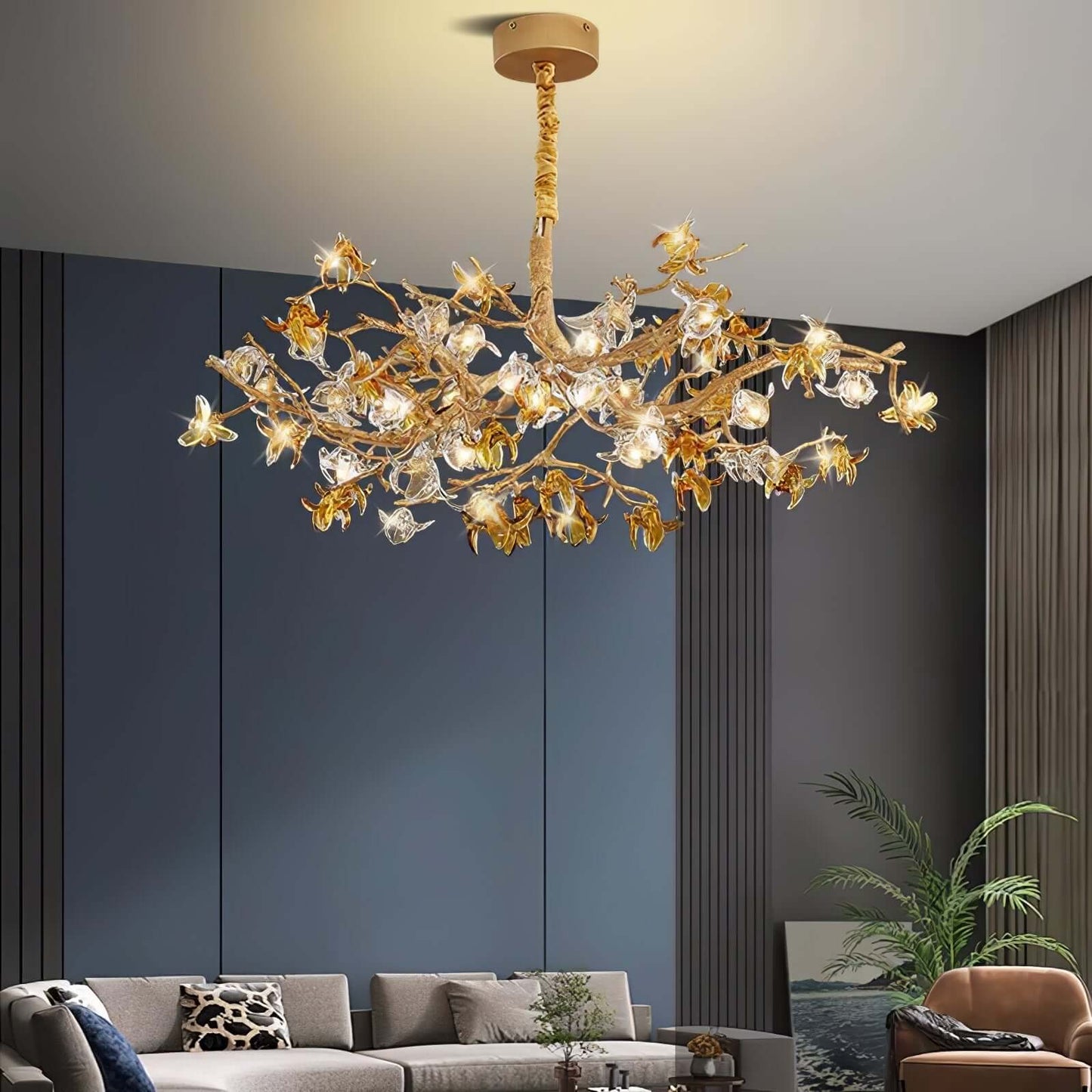 Aosta Brass Glass Flower Chandelier