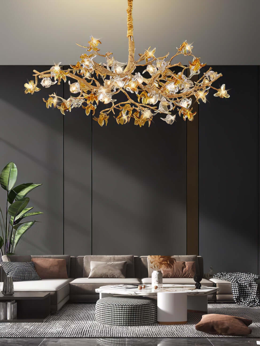 Aosta Brass Glass Flower Chandelier