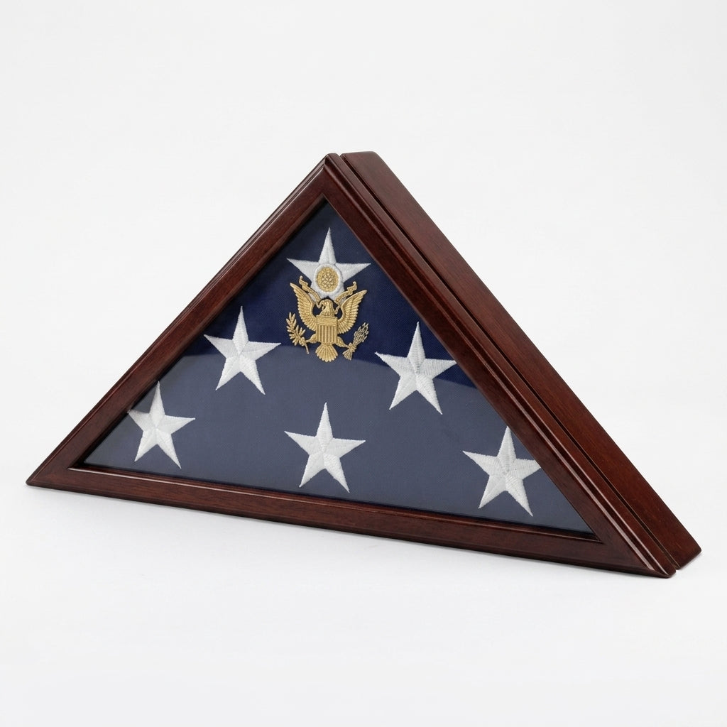 Burial Flag Display Case Cherry Flag Case Pedestal / Urn Combination
